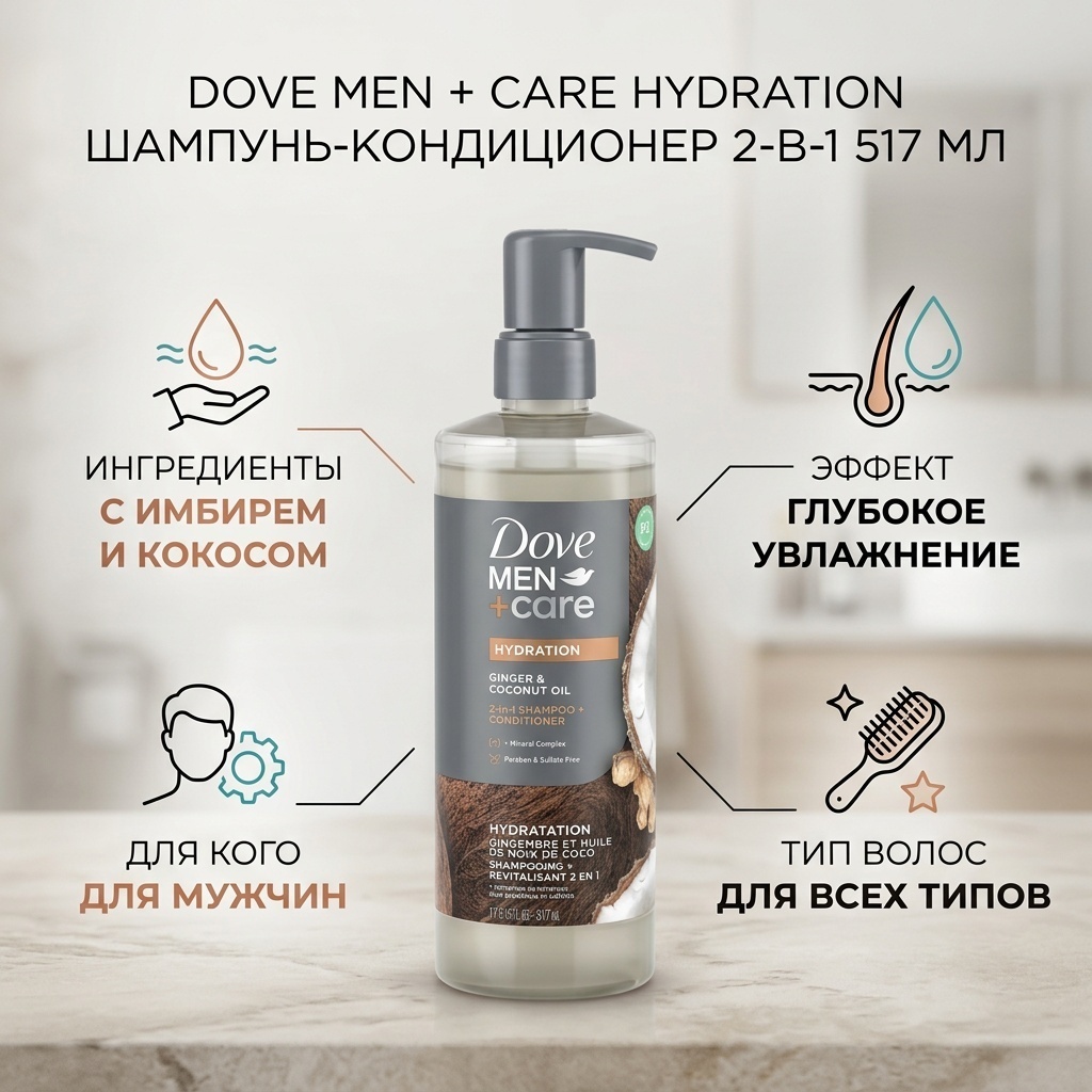 Dove Men + Care Hydration шампунь 515 мл