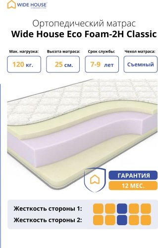 Матрас WIDE HOUSE Eco Foam-2H Classic, 80x185x25 см