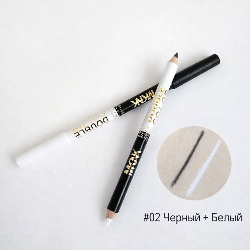 MKNK Двусторонний карандаш-подводка для глаз Double Color карандаш черный M686 #02 чёрный и белый