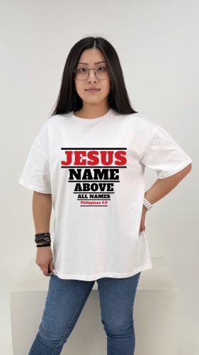 Футболка Roka_kz Надпись "Jesus name above all names. Philippians 2:9" белый