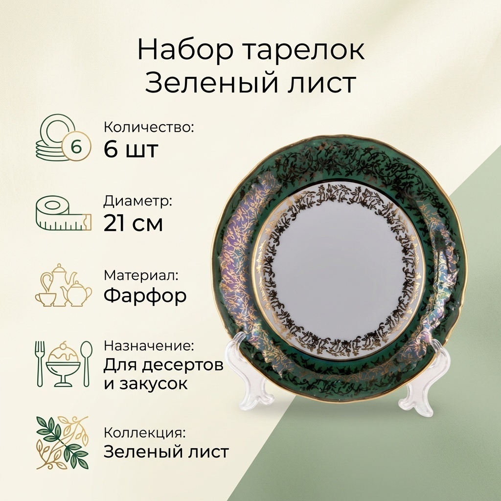 Набор тарелок 21 см, 6 шт, фарфор