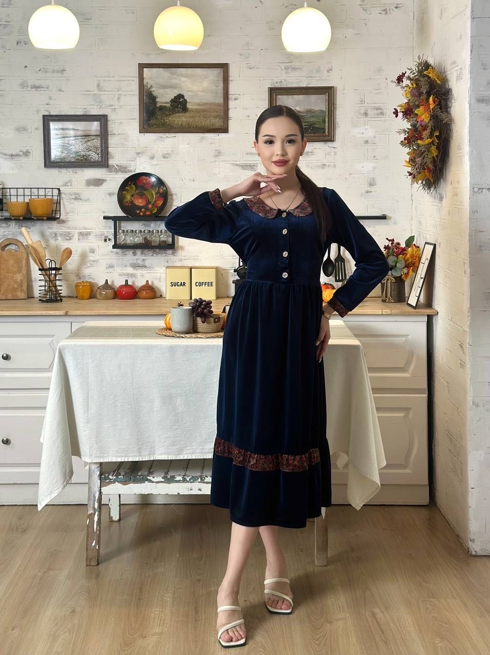 Хлопковый халат синий