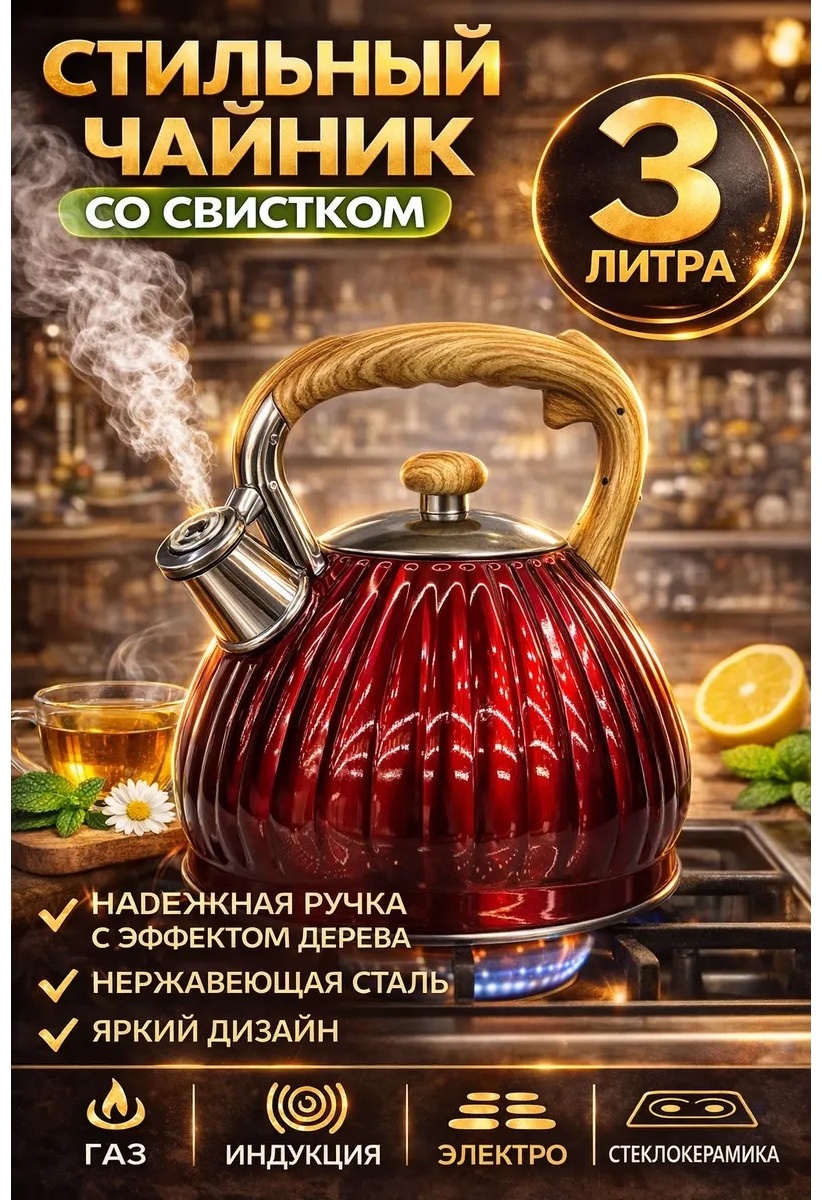 Чайник 30401420_563239274 3 л, нержавеющая сталь