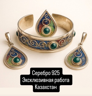 Комплект HandMade TDS925-0099 вес 65 г серебро, агат, эмаль