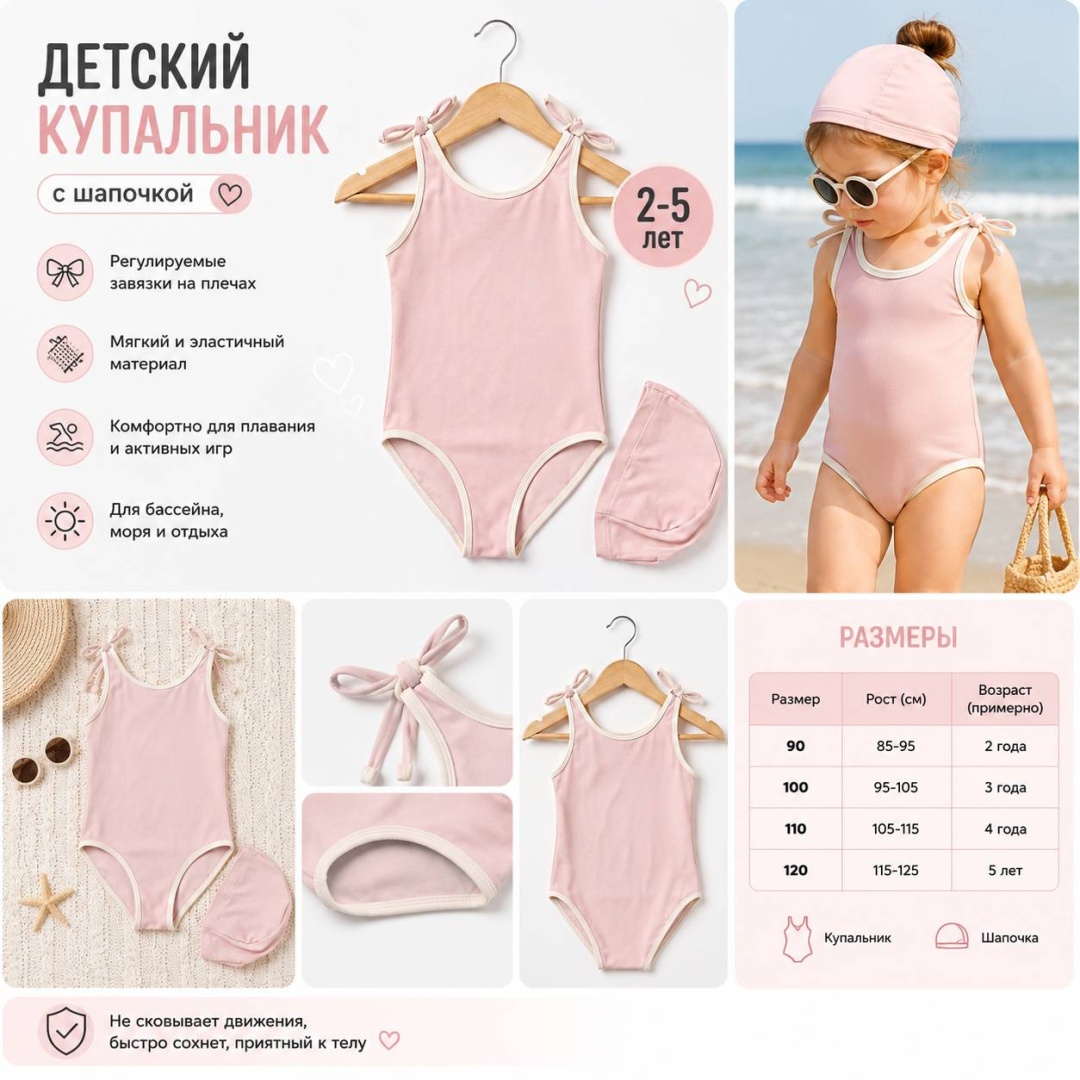Слитный купальник розовый