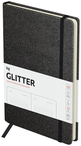 Ежедневник недатированный, А5, 136л., твердый переплет, диз. картон, BG "Glitter. Black", черный, на резинке, карман