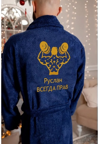 Хлопковый халат синий