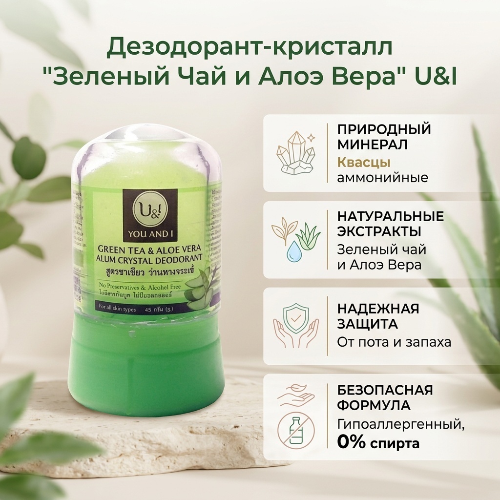 U&I Green Tea Aloe Vera Alum Crystal дезодорант-антиперспирант унисекс 45 мл