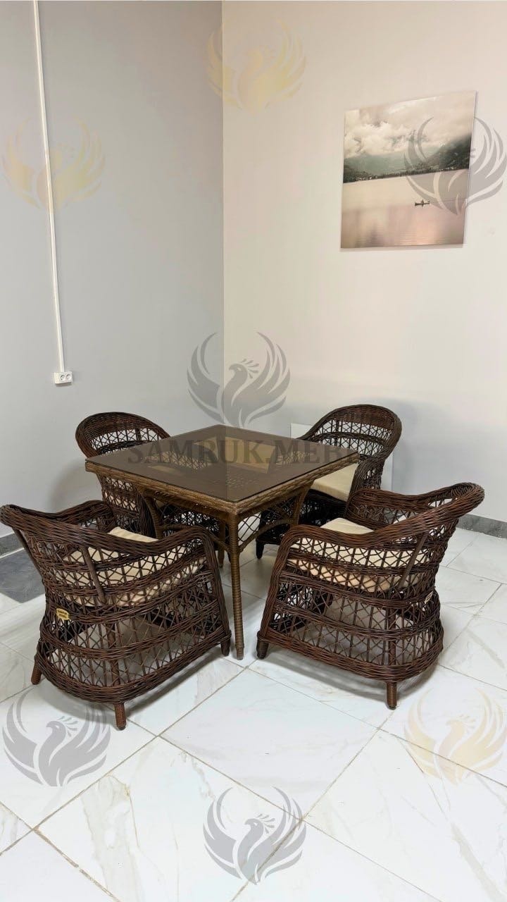 Комплект Samruk Mebel 5 в 1, кол-во персон: 4, металл, текстиль, искусственный ротанг