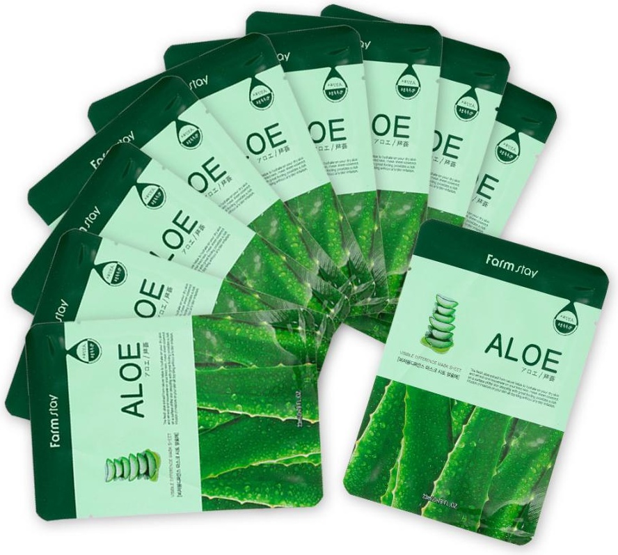 Маска для лица Farmstay тканевая Aloe Visible Difference Mask Sheet Маска для Лица с Экстрактом Алое 10 шт 10 шт