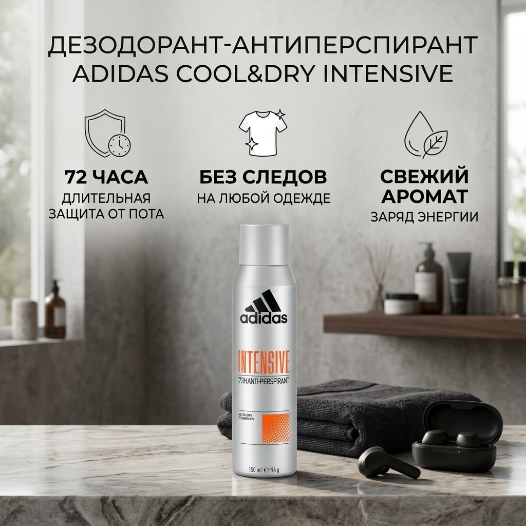 Adidas Cool&Dry Intensive дезодорант-антиперспирант для мужчин 150 мл