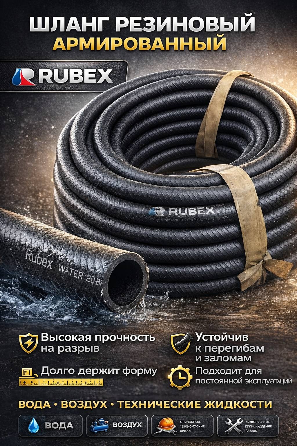 Шланг для полива Rubex 50 м, 20 мм
