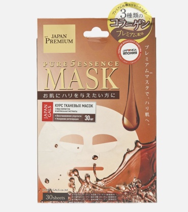 Маска для лица Japan Gals тканевая PURE5 ESSENCE PREMIUM 30 шт