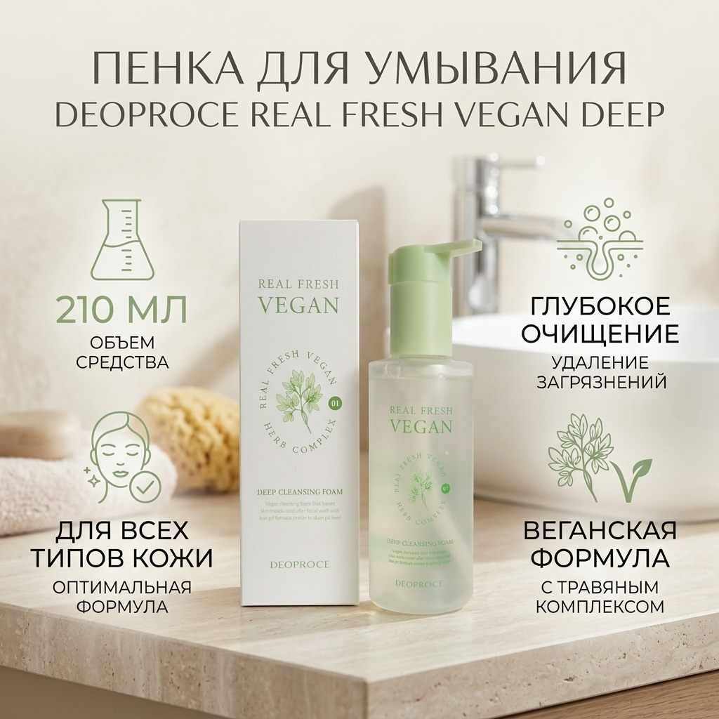 Deoproce Real Fresh Vegan Deep пенка 210 мл