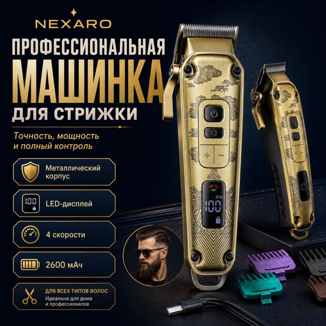 NEXARO машинка для стрижки NX-V005 золотой