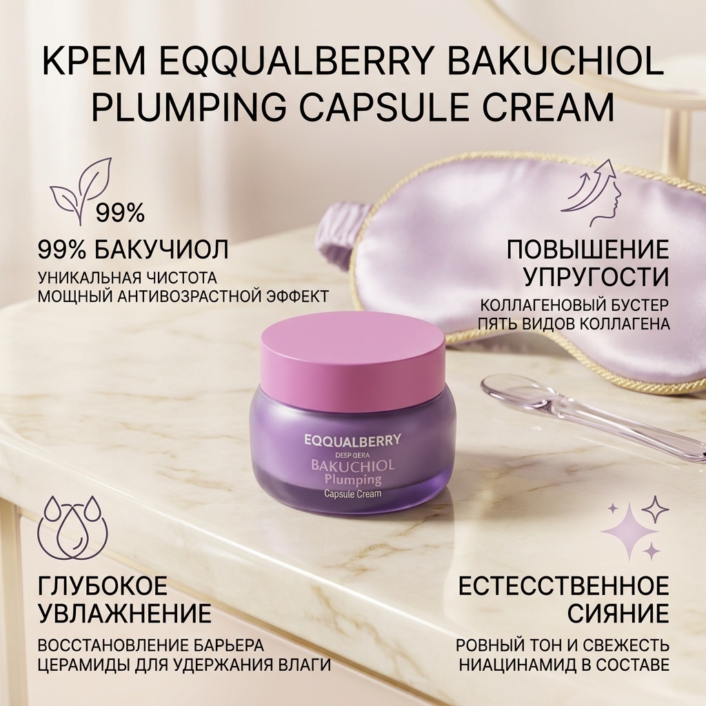 EQQUALBERRY крем Bakuchiol Plumping Capsule Cream для лица 50 мл