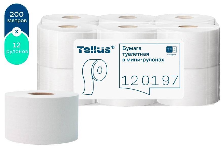 Tellus туалетная бумага 1-слойный 12 шт, макулатура
