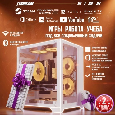 Tehnicom i5-13400F / RTX 4060 Ti 8 Гб / 16 Гб / 500 Гб HDD+SSD 256 Гб / Win 11 Pro