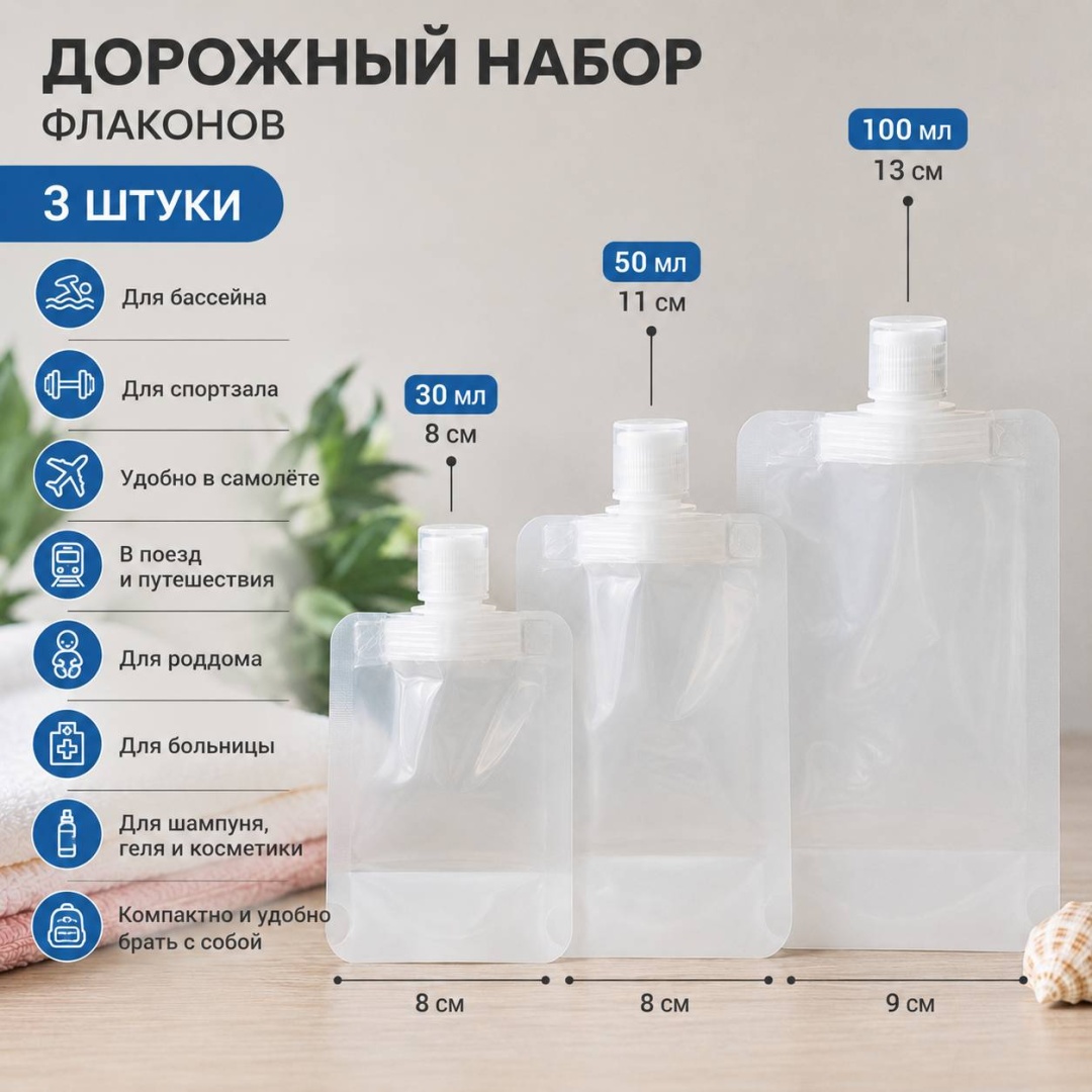 Флакон дорожный наливным путем пластик 100 мл 3 шт