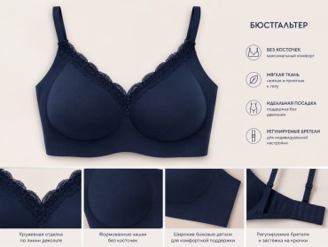 Бюстгальтер мягкая чашка Shantal Lingerie темно-синий