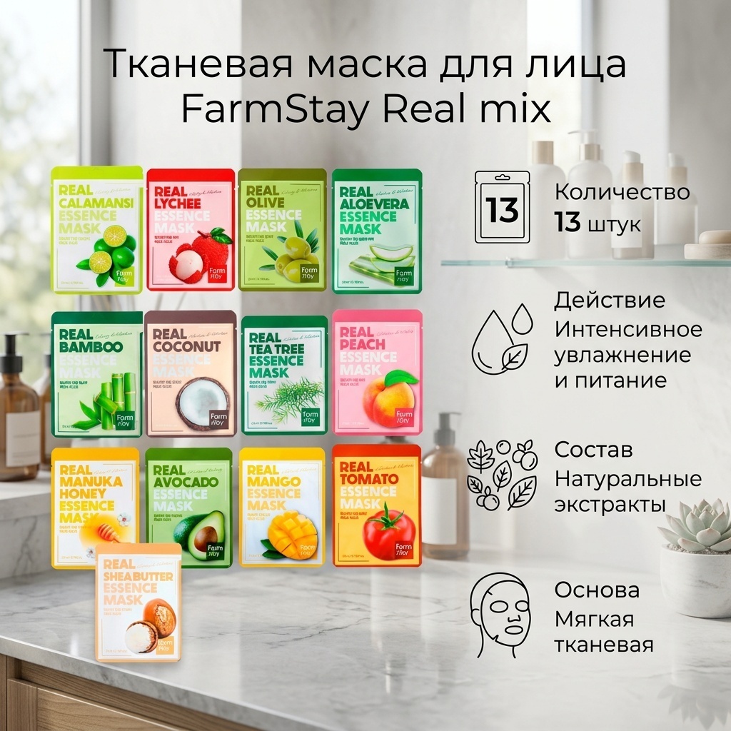 Маска для лица Farmstay тканевая Real mix 13 шт
