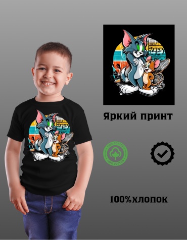 Футболка Том и Джерри  черный