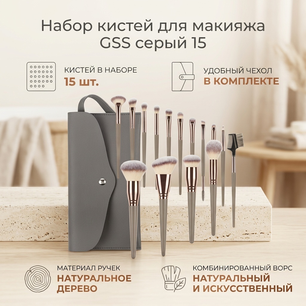 GSS 15 кистей и футляр серый 15