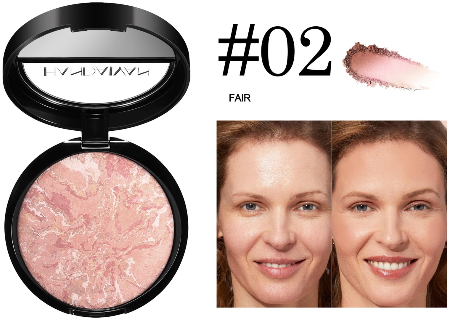 Пудра HANDAIYAN Glow fusion duo powder-pressed сухая 02 Fair светлый натуральный