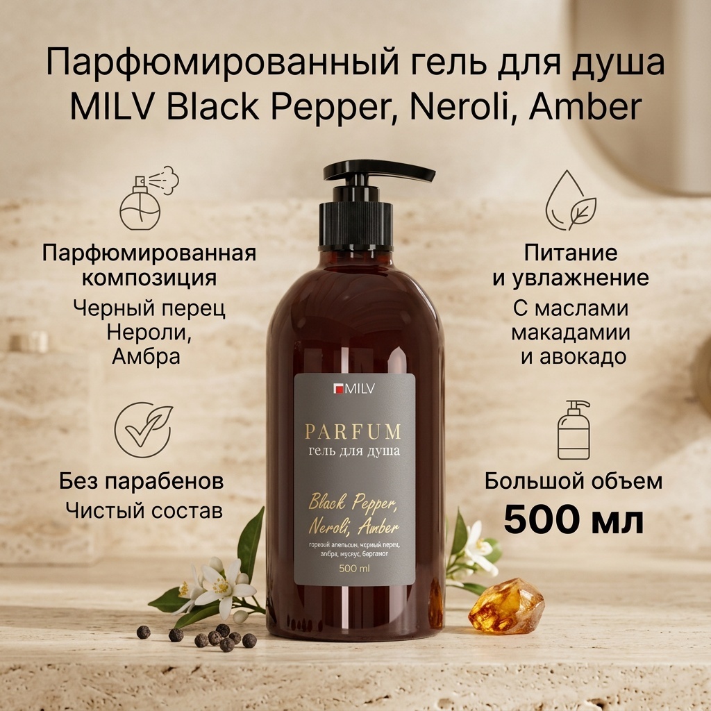 MILV Black Pepper, Neroli, Amber гель 500 мл