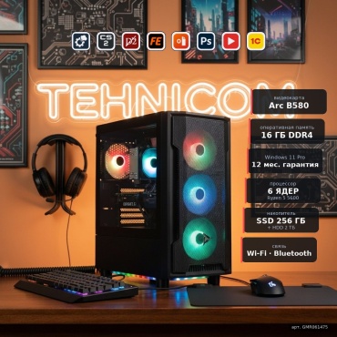 Tehnicom R5 5600 / B580 12 Гб / 16 Гб / 2000 Гб HDD+SSD 256 Гб / Win 11 Pro
