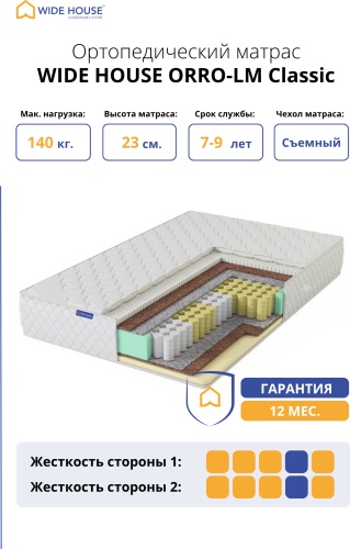 Матрас WIDE HOUSE ORRO-LM Classic, 140x195x23 см