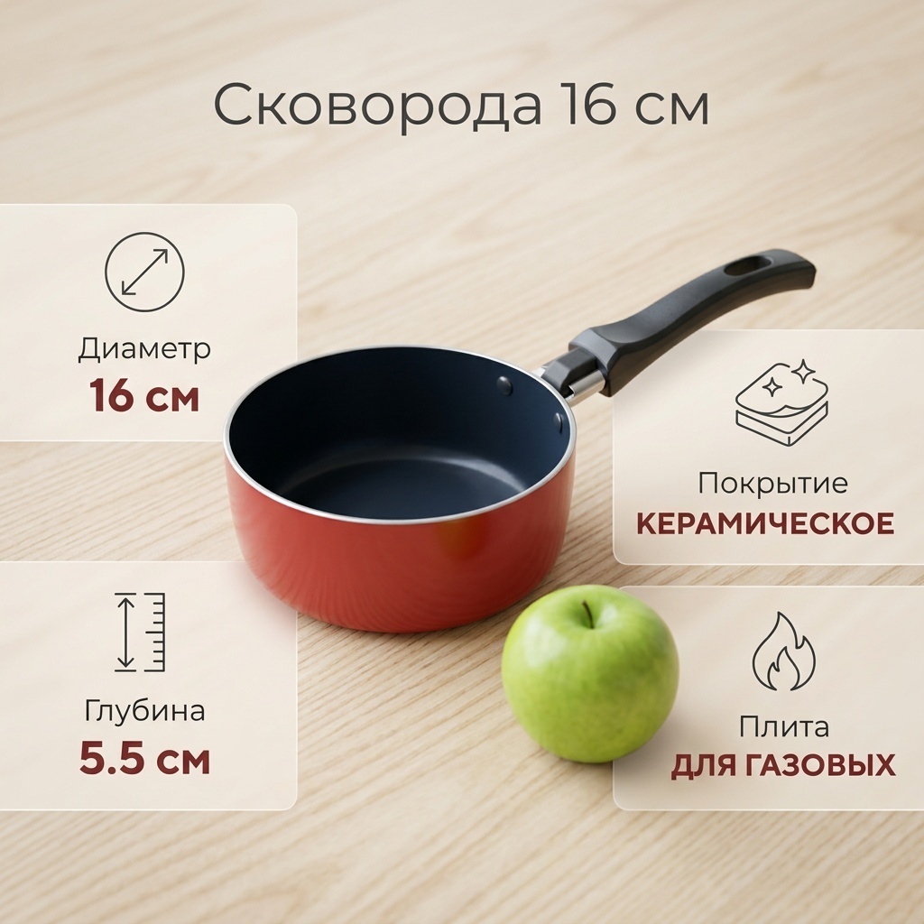 Сковорода 16 см с антипригарным покрытием, алюминий