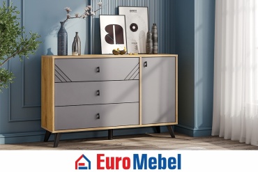 Комод Euromebel Байкал 00071837, 114x33.1x73.2 см, графит, светло-коричневый