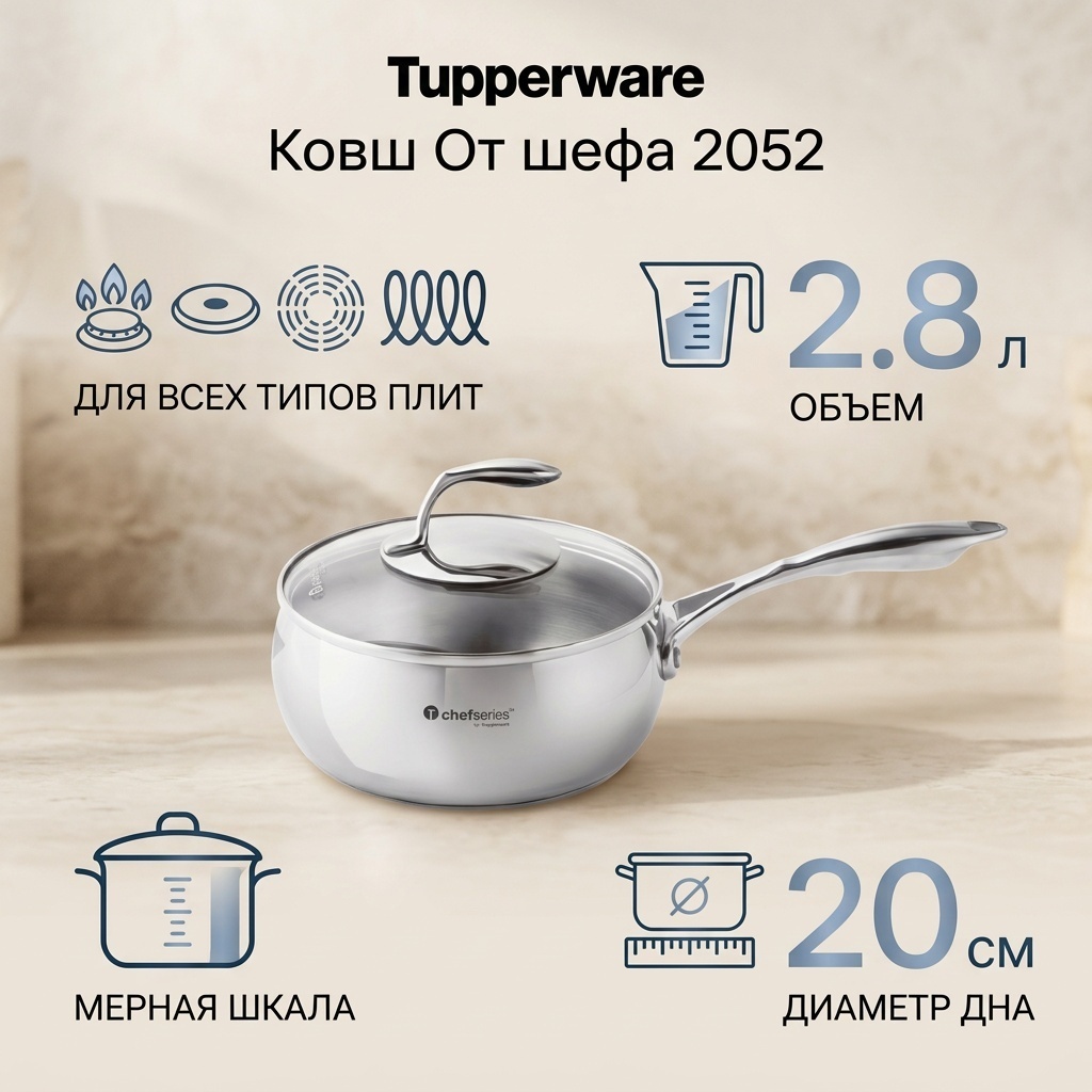 Ковш 2.8 л, Tupperware От шефа 2052 нержавеющая сталь
