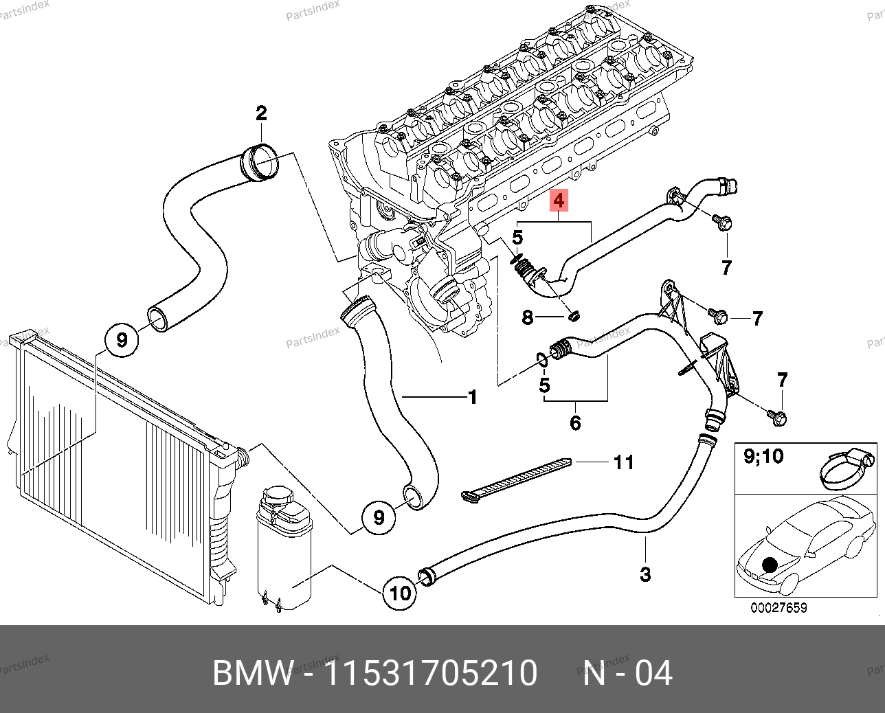 BMW Патрубок Системы Охлаждения ДВС 11531705210