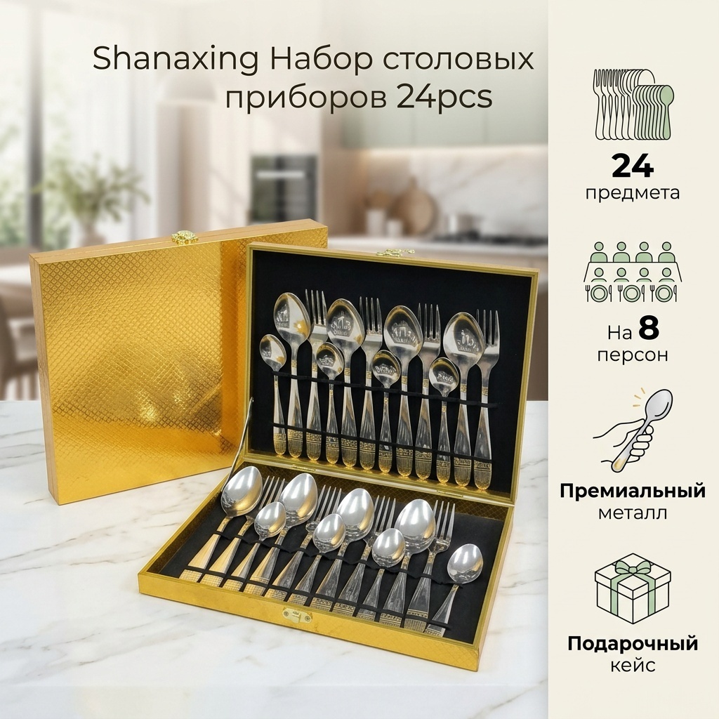 Набор столовых приборов Shanaxing 24 шт, золотистый 24pcs