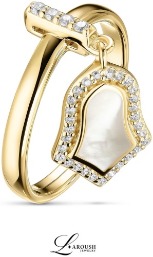 Кольцо Laroush Jewelry FR017463SSPU001-GOLD размер регулируемый вес 4 г серебро, перламутр