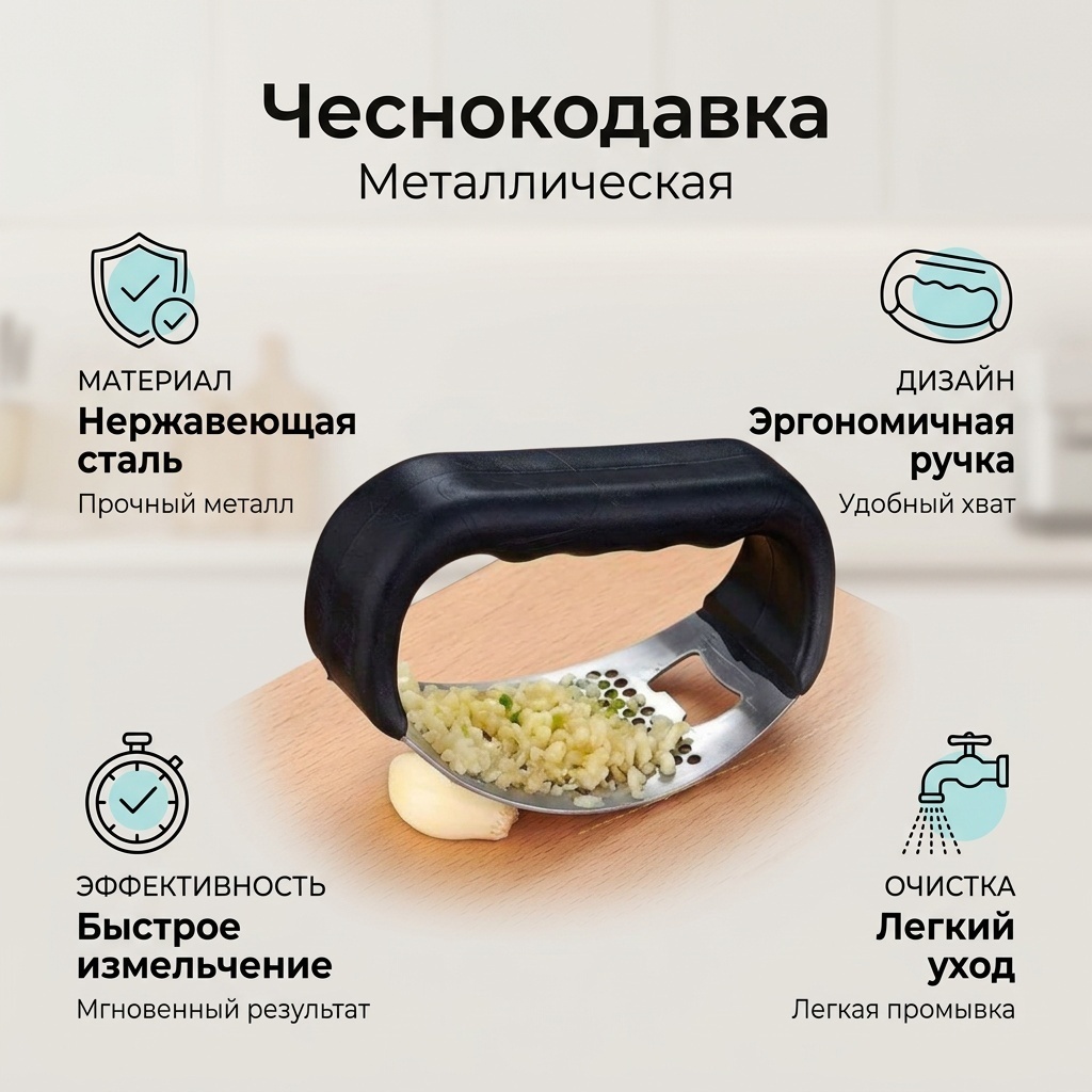 Чеснокодавка нержавеющая сталь, 1 шт