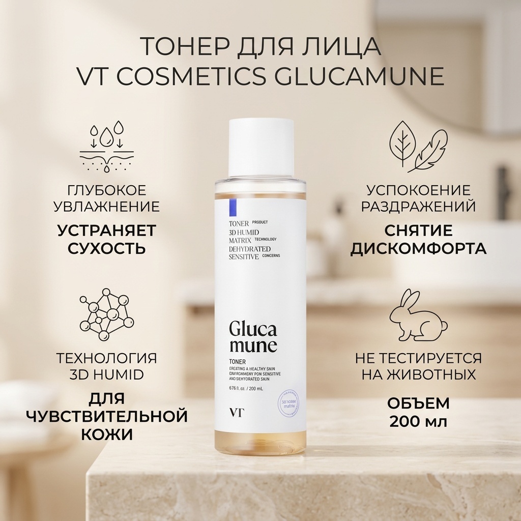 VT Cosmetics тонер ТОНЕР ДЛЯ ЛИЦА GLUCAMUNE TONER 200 мл