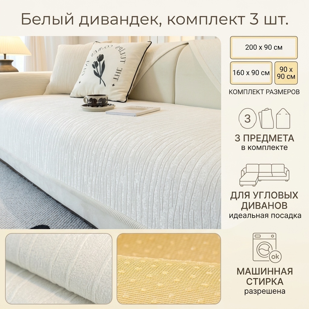 Дивандек для дивана 30204057_094773987 белый 200/90 см 160/90 см 90/90 см