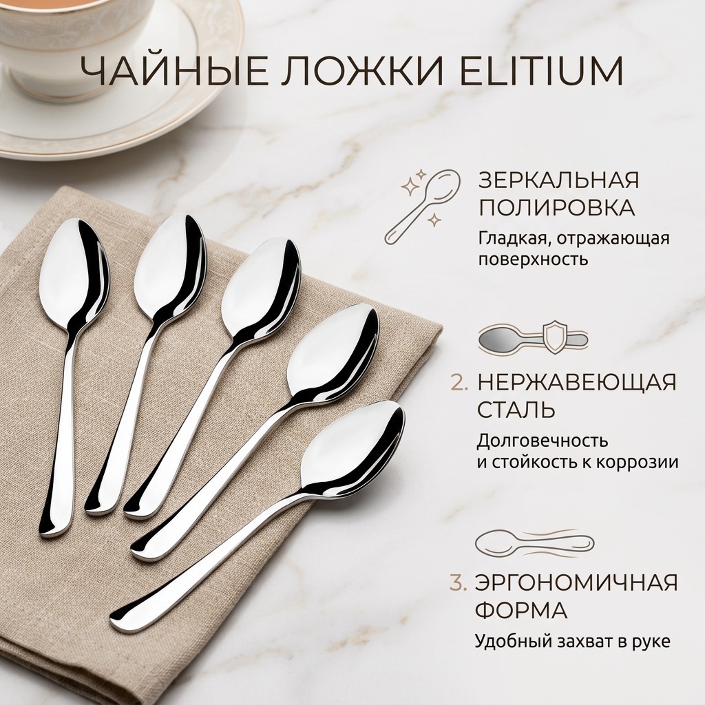 Ложка ELITIUM 6 шт, серебристый чайные ложки
