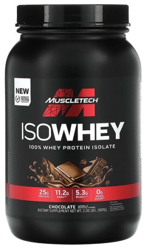MuscleTech IsoWhey, 100% изолят сывороточного протеина шоколад 907 г