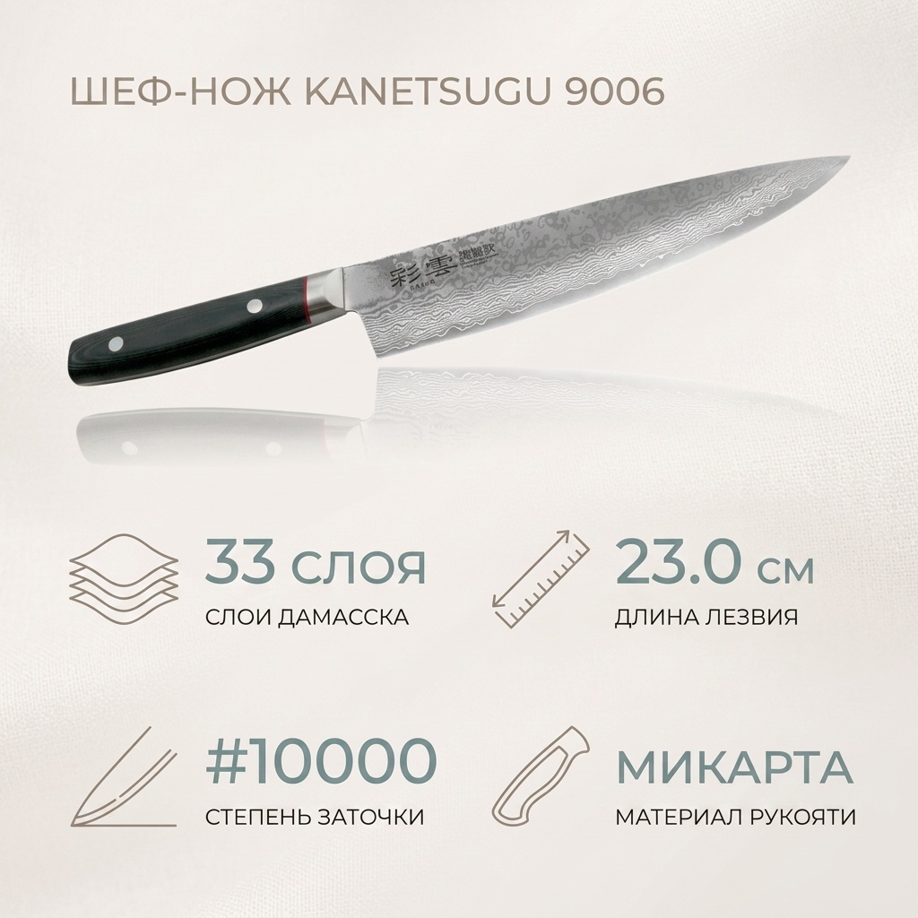 Шеф-нож Kanetsugu 9006, лезвие: дамасская сталь 1 шт