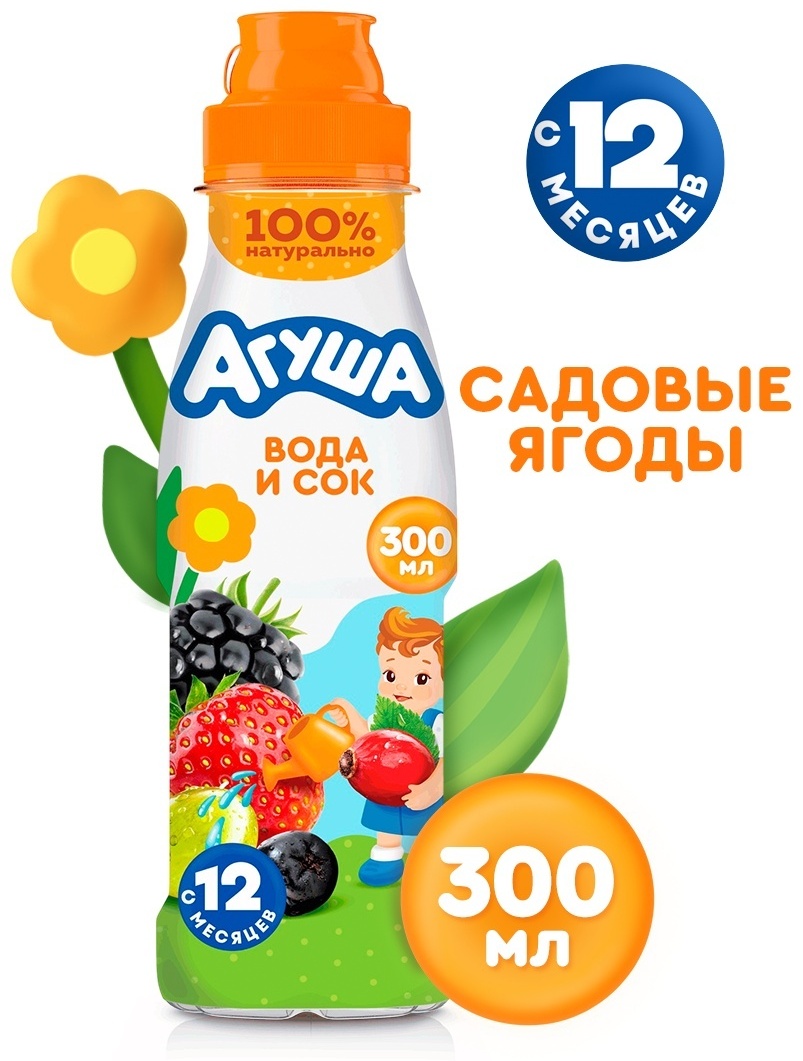 Напиток Агуша вода с соком виноград, рябина, шиповник, клубника, ежевика 300 мл, с 12 месяцев