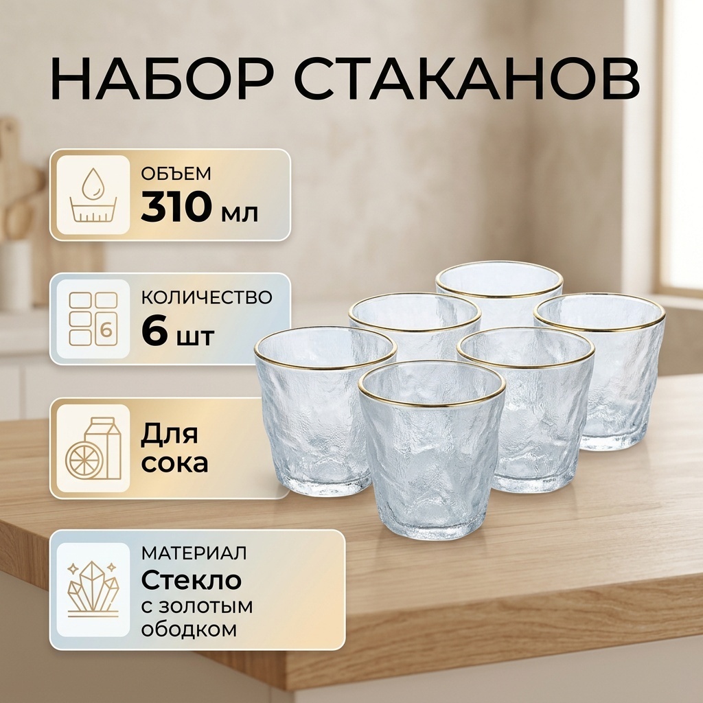 Стакан 310 мл, стекло, 6 шт