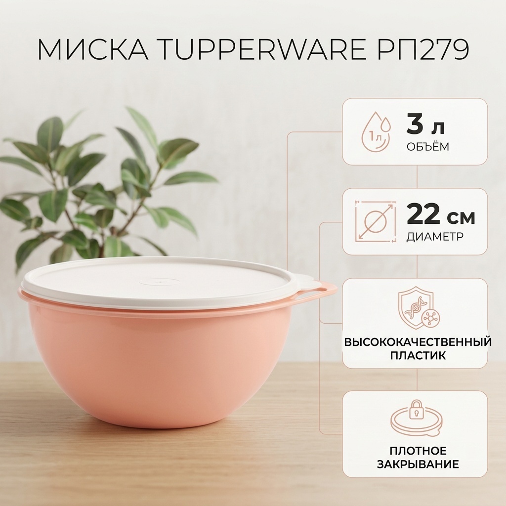 Миска Tupperware 22х22 см, пластик, 2 шт