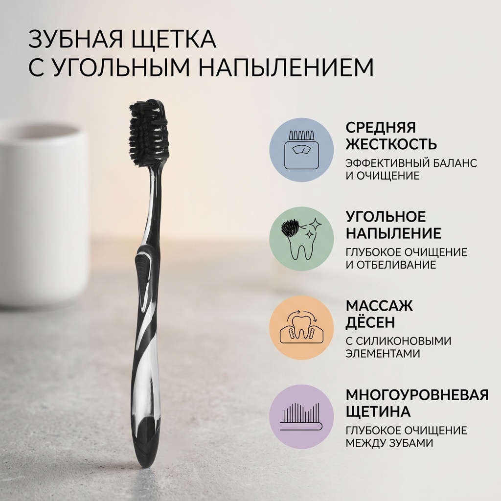 С угольным напылением зубная щетка средняя 1 шт