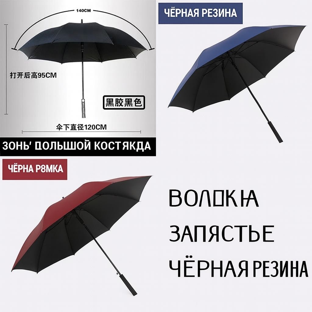 Зонт-трость полуавтомат черный
