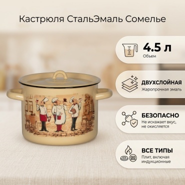 Кастрюля 4.5 л, СтальЭмаль 1с17с/Сомелье сталь