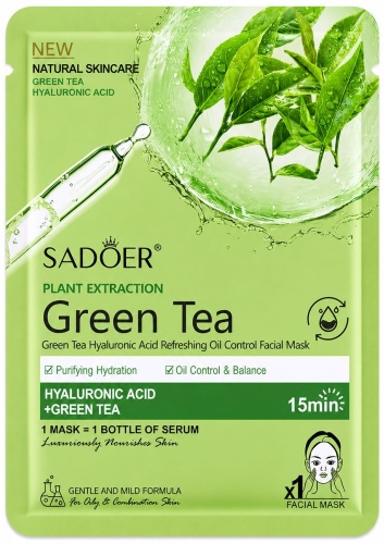 Маска для лица EnJoy тканевая Hyaluronic Acid - Green Tea Extract с экстрактом зелёного чая 1 шт